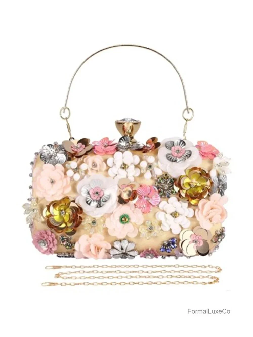 Satin Floral Clutch with Pearl Beads Magnetic Buckle Evening Bag